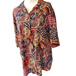 Vintage Top Button-up geometric Blouse Size XL